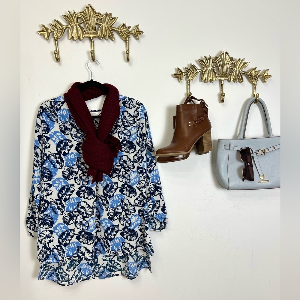 🍃💙Blue leaf tunic blouse Xl